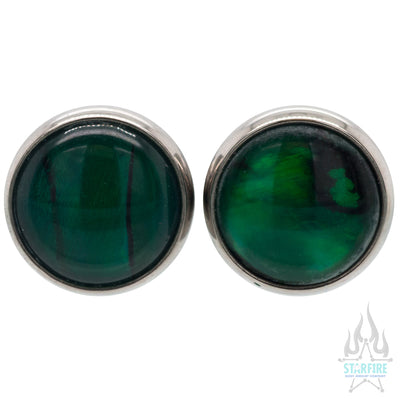 Titanium Natural Stone Cabochon Gem Plugs - Green Paua Shell