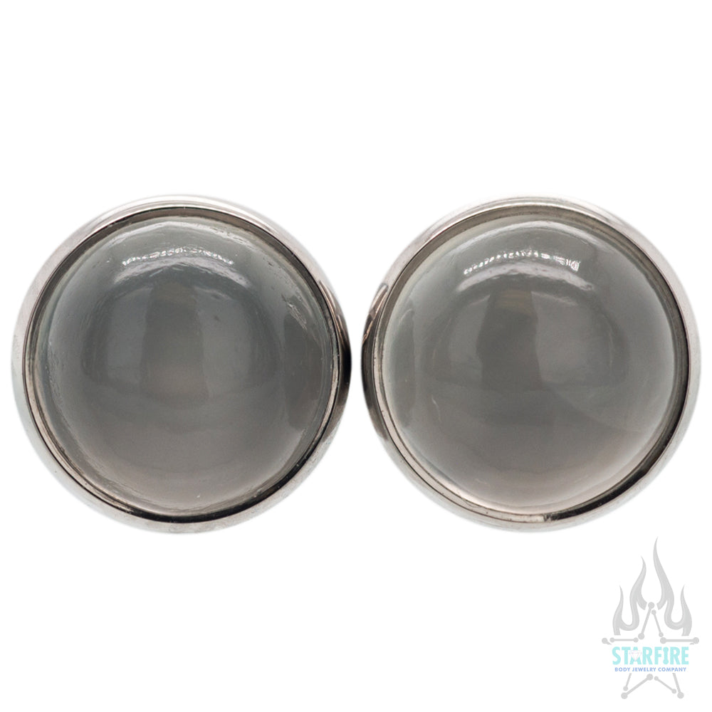 Titanium Natural Stone Cabochon Gem Plugs - Moonstone