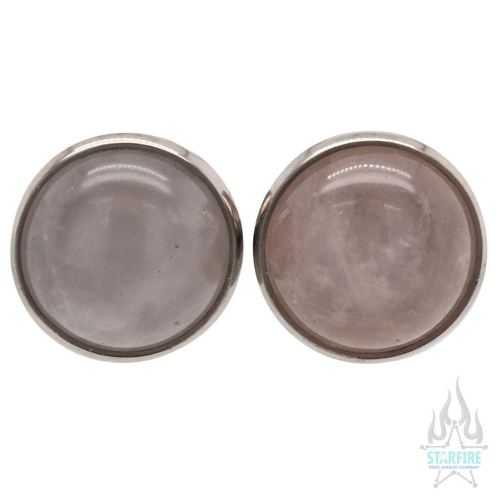 Titanium Natural Stone Cabochon Gem Plugs - Rose Quartz