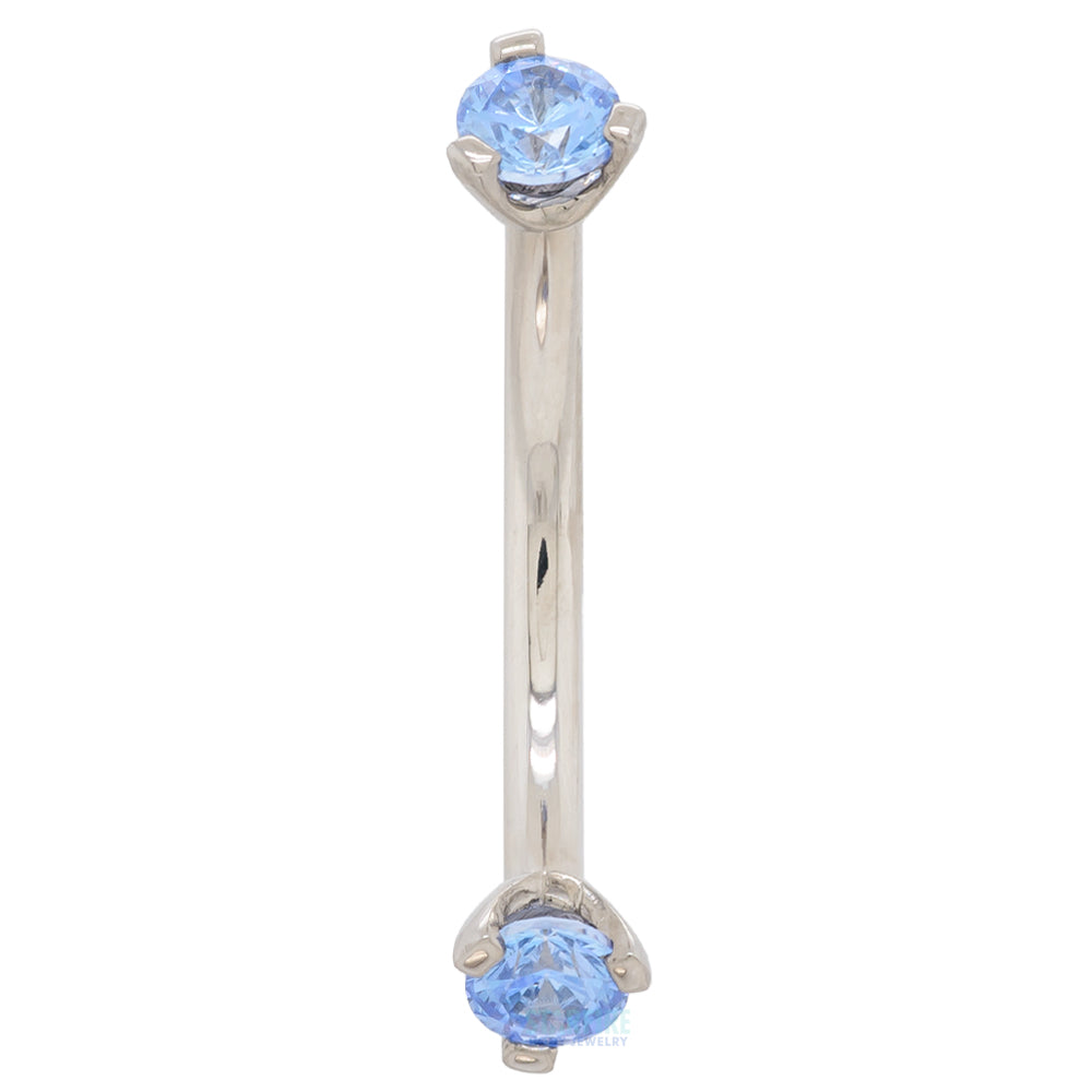 Flat Bottom 3 Prong-Set Round CZ's Curved Barbell