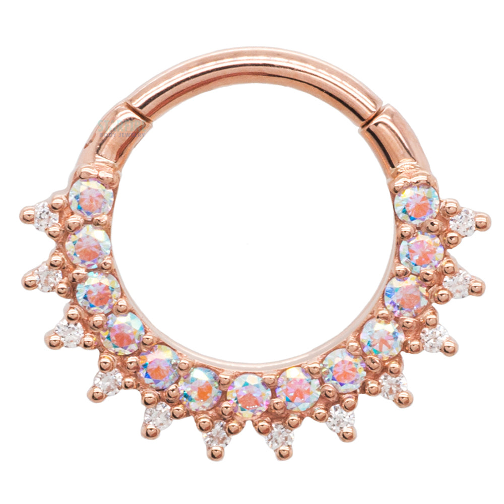 "Gem Kolo" Hinge Ring in Gold & Platinum with Mercury Mist Topaz' & White CZ's