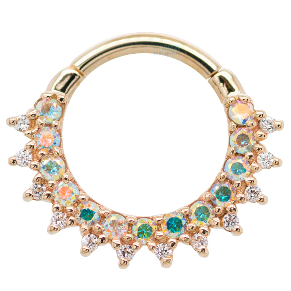 "Gem Kolo" Hinge Ring in Gold & Platinum with Mercury Mist Topaz' & White CZ's