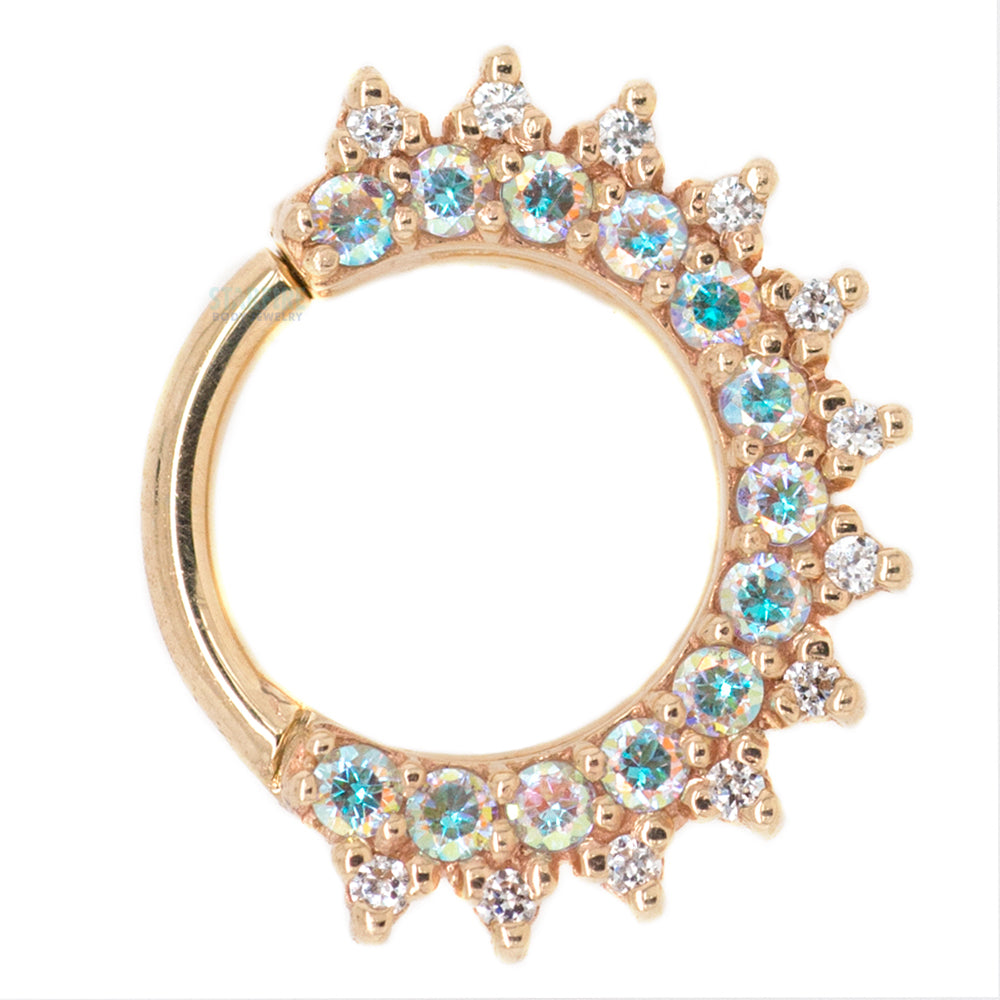 "Gem Kolo" Hinge Ring in Gold & Platinum with Mercury Mist Topaz' & White CZ's