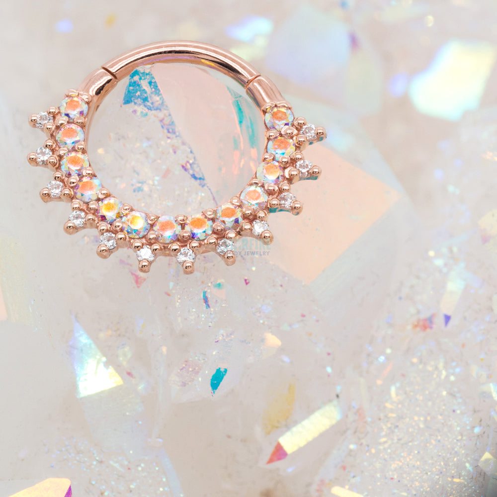 "Gem Kolo" Hinge Ring in Gold & Platinum with Mercury Mist Topaz' & White CZ's
