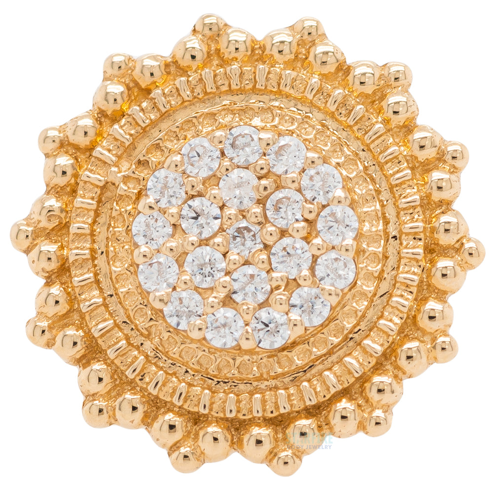 "Parasol" Threaded End in Gold with White CZ's