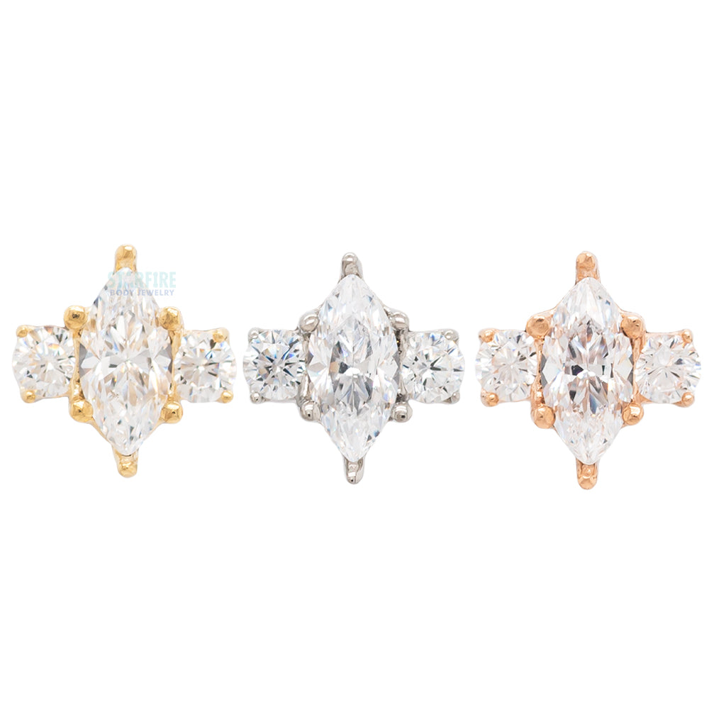 Marquise-Cut Brilliant-Cut Gem with Side Accents in Gold - on flatback