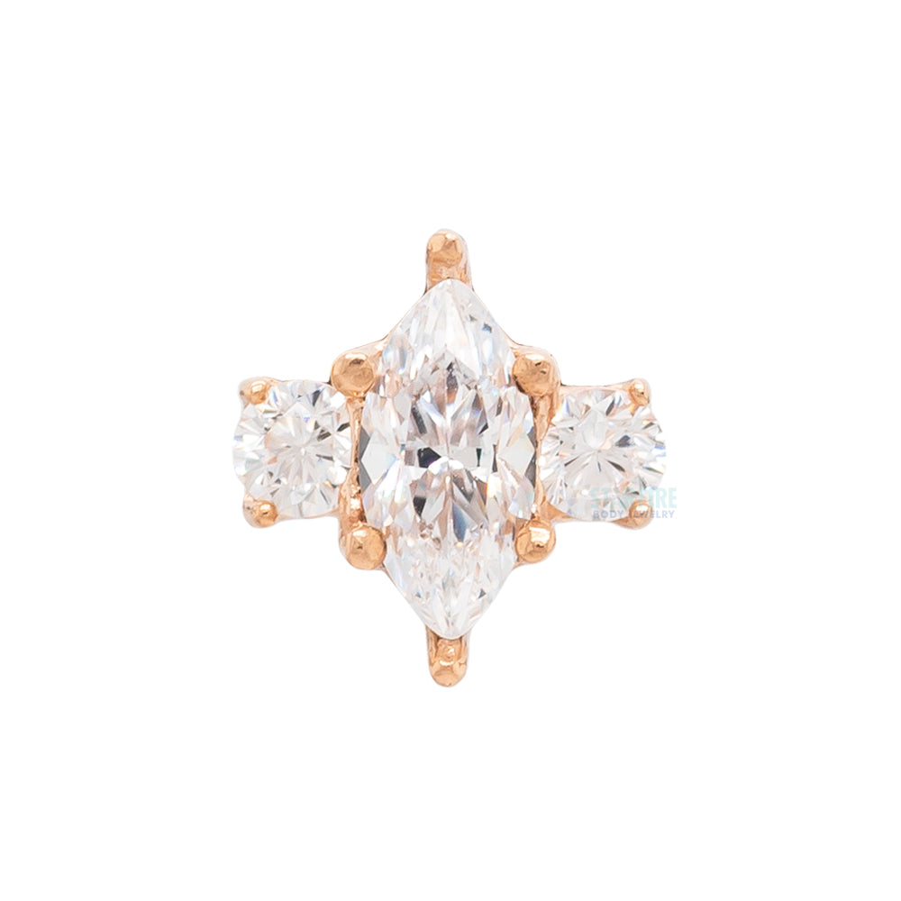 Marquise-Cut Brilliant-Cut Gem with Side Accents in Gold - on flatback