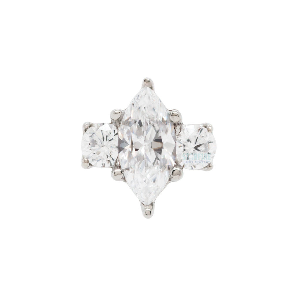 Marquise-Cut Brilliant-Cut Gem with Side Accents in Gold - on flatback