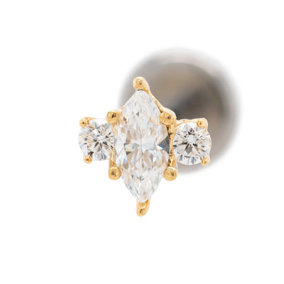 Marquise-Cut Brilliant-Cut Gem with Side Accents in Gold - on flatback