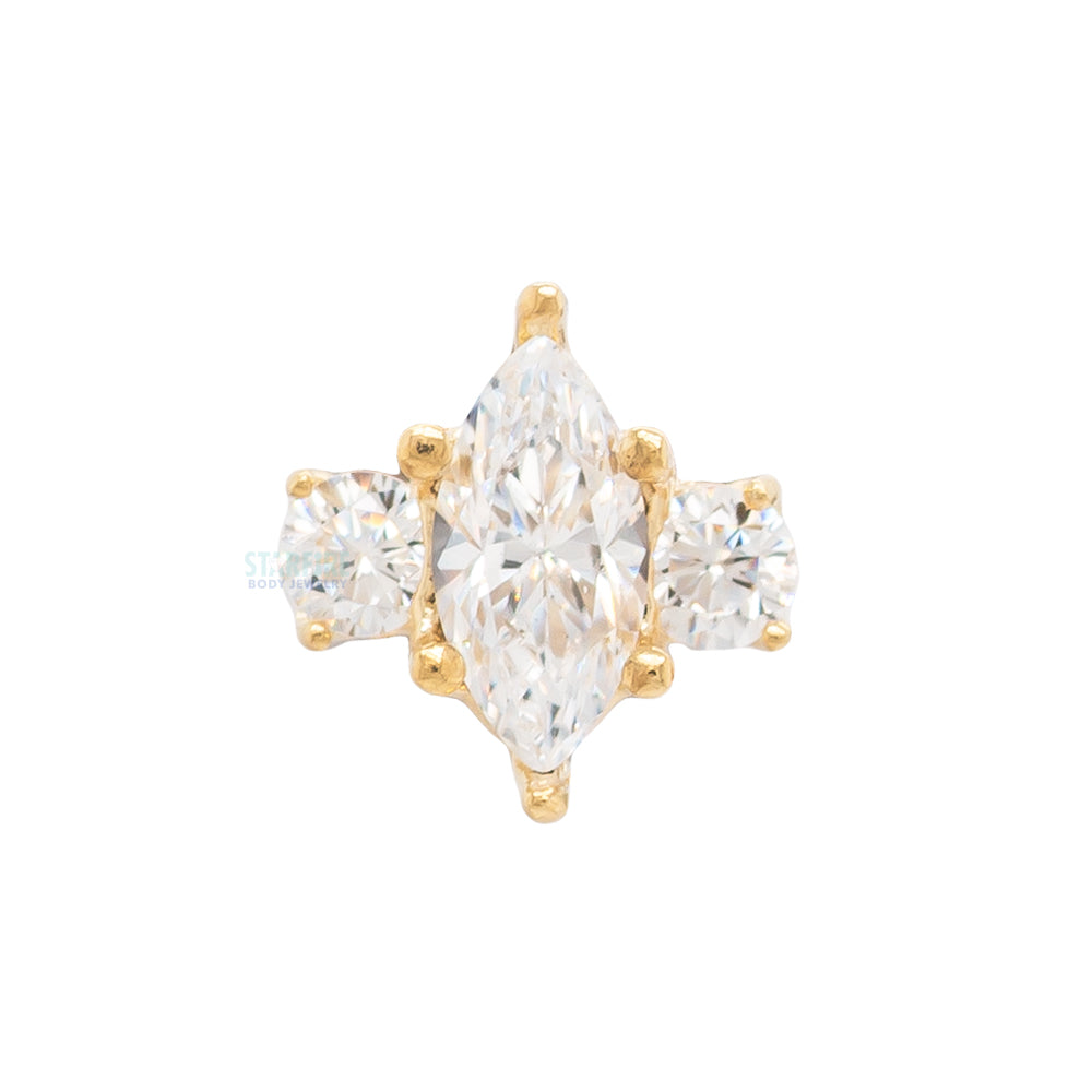 Marquise-Cut Brilliant-Cut Gem with Side Accents in Gold - on flatback