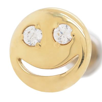 Smiley Face in Gold with Brilliant-Cut Gems - on flatback