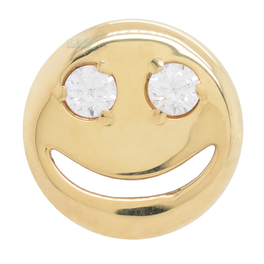 Smiley Face Threaded End in Gold with Brilliant-Cut Gems