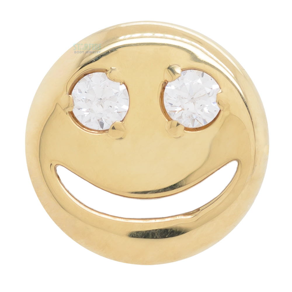 Smiley Face in Gold with Brilliant-Cut Gems - on flatback