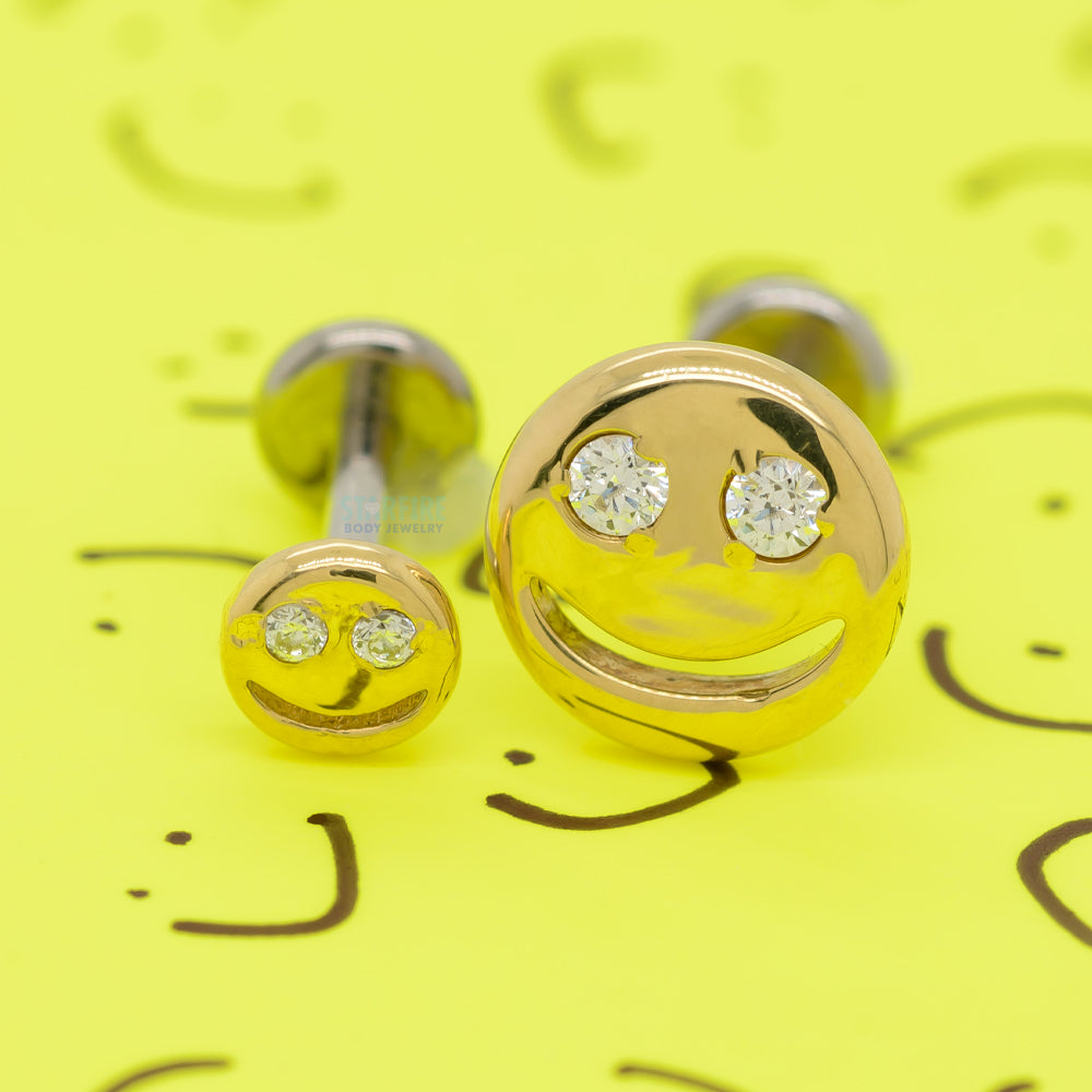 Smiley Face Threaded End in Gold with Brilliant-Cut Gems