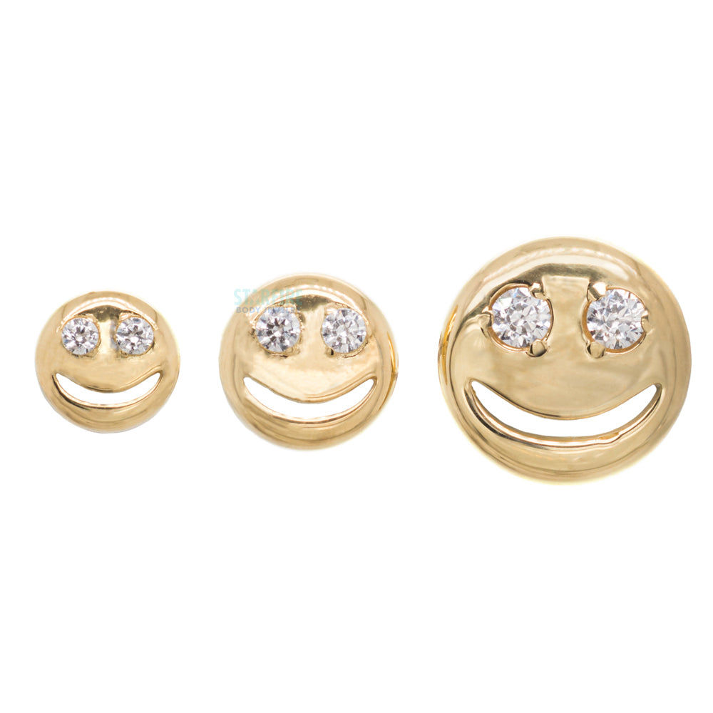 Smiley Face Threaded End in Gold with Brilliant-Cut Gems
