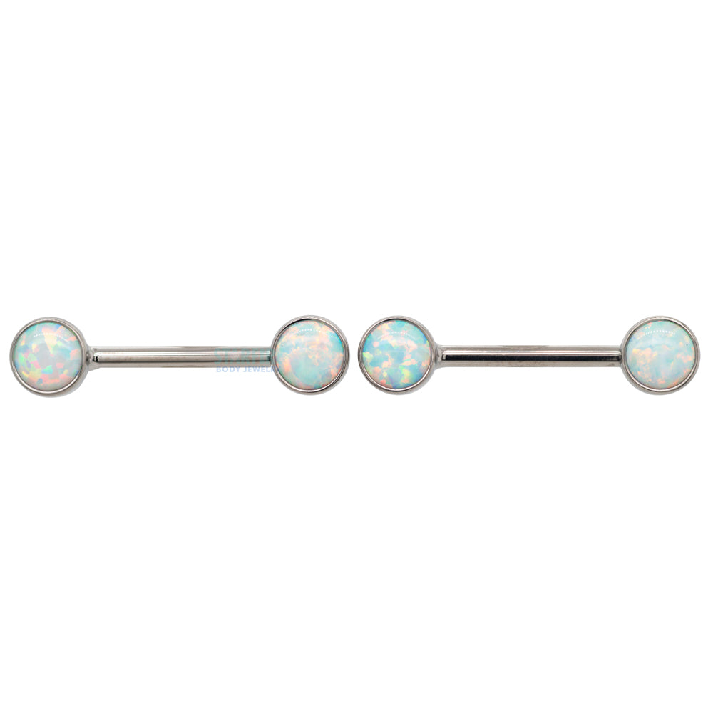 threadless: Opal Cabochon Side-Set Nipple Barbells in Bezels - pair