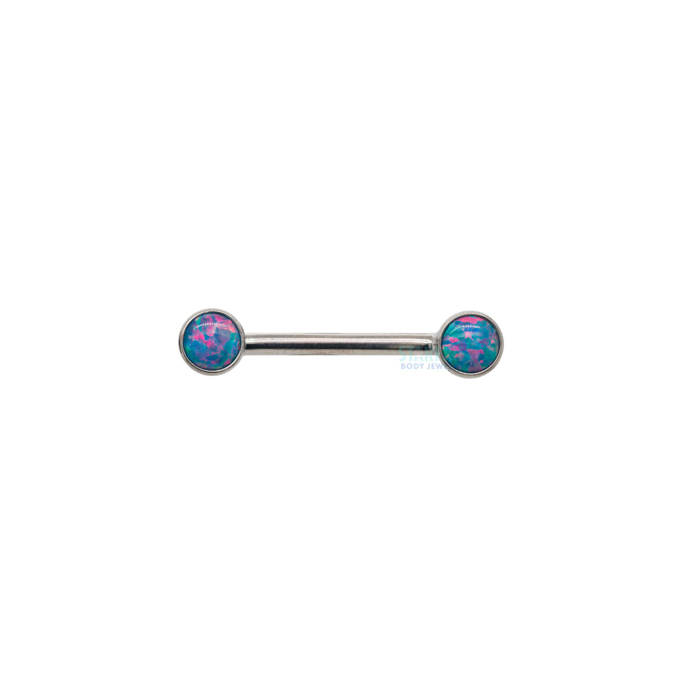 threadless: Opal Cabochon Side-Set Nipple Barbell in Bezel - single