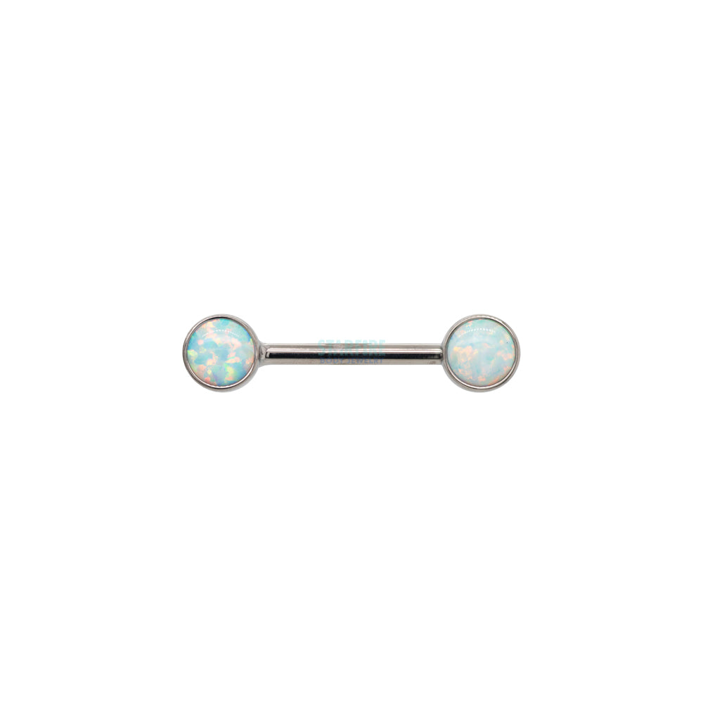 threadless: Opal Cabochon Side-Set Nipple Barbell in Bezel - single