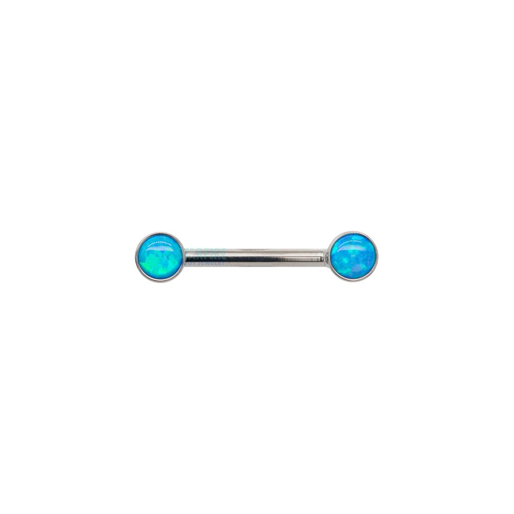 threadless: Opal Cabochon Side-Set Nipple Barbell in Bezel - single