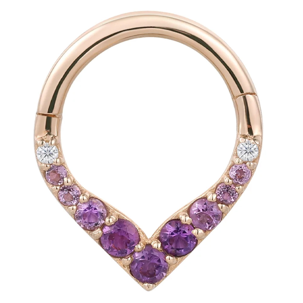 "Rise & Shine" Hinge Ring / Clicker in Gold with Ombre Amethyst