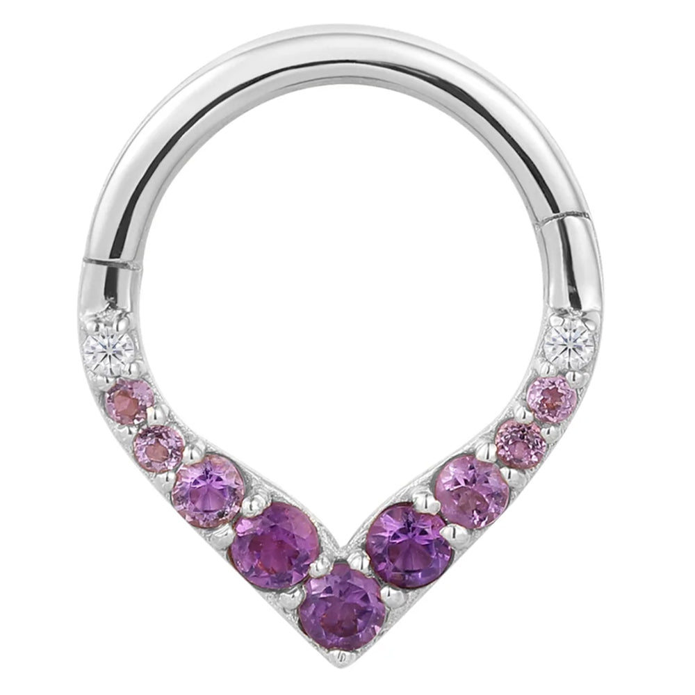 "Rise & Shine" Hinge Ring / Clicker in Gold with Ombre Amethyst