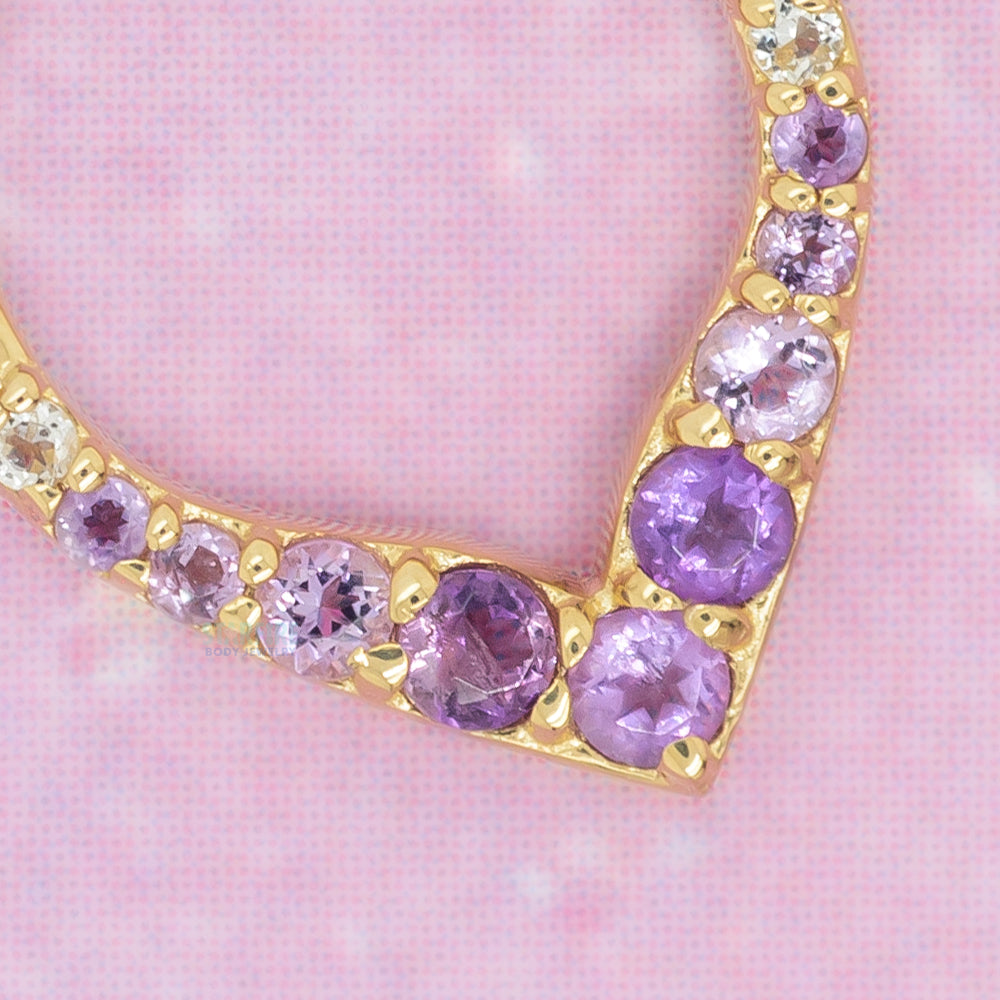 "Rise & Shine" Hinge Ring / Clicker in Gold with Ombre Amethyst