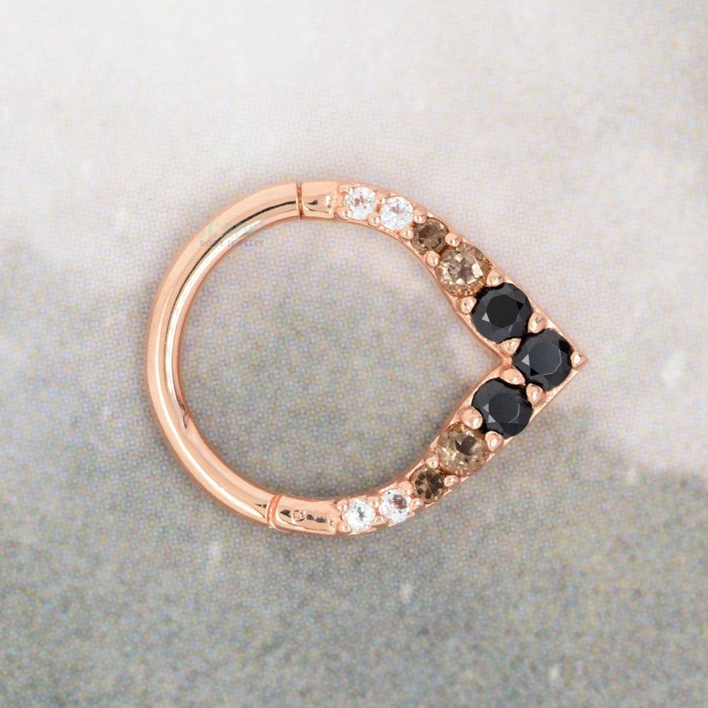 "Rise & Shine" Hinge Ring / Clicker in Gold with Ombre Smokey Quartz & Black Spinel