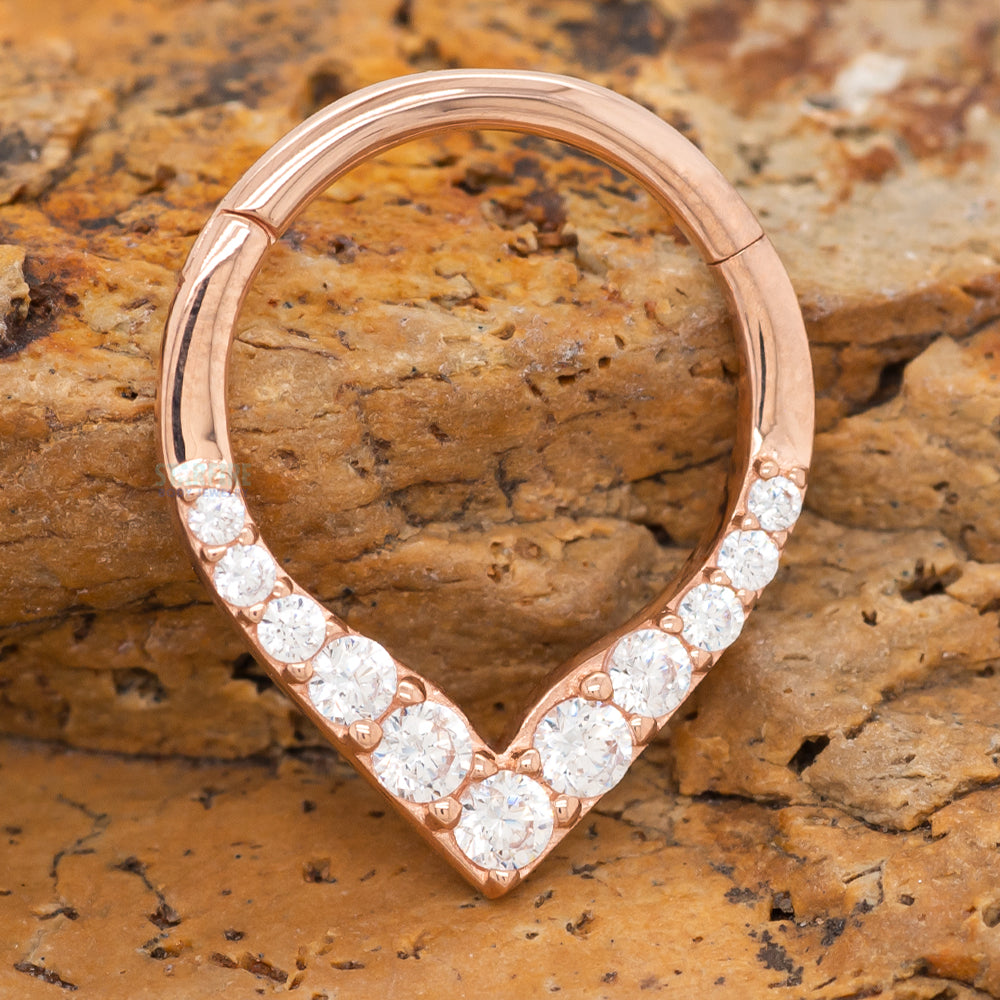 "Rise & Shine" Hinge Ring / Clicker in Gold with CZ's