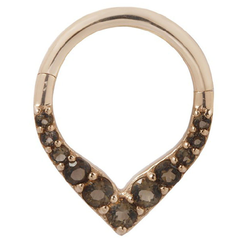 "Rise & Shine" Hinge Ring / Clicker in Gold with Smoky Quartz