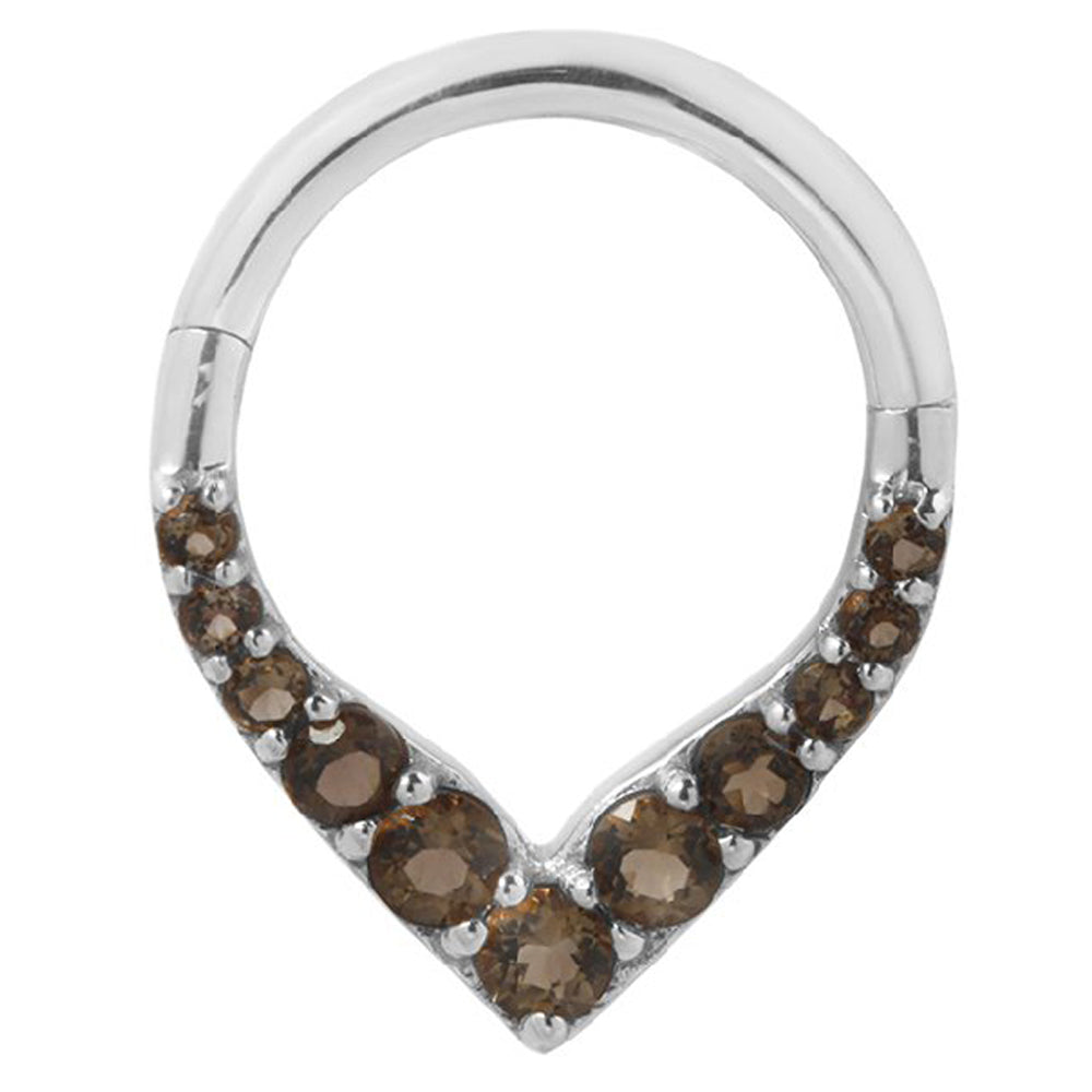 "Rise & Shine" Hinge Ring / Clicker in Gold with Smoky Quartz