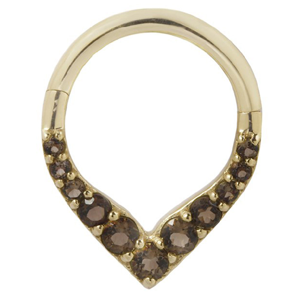 "Rise & Shine" Hinge Ring / Clicker in Gold with Smoky Quartz