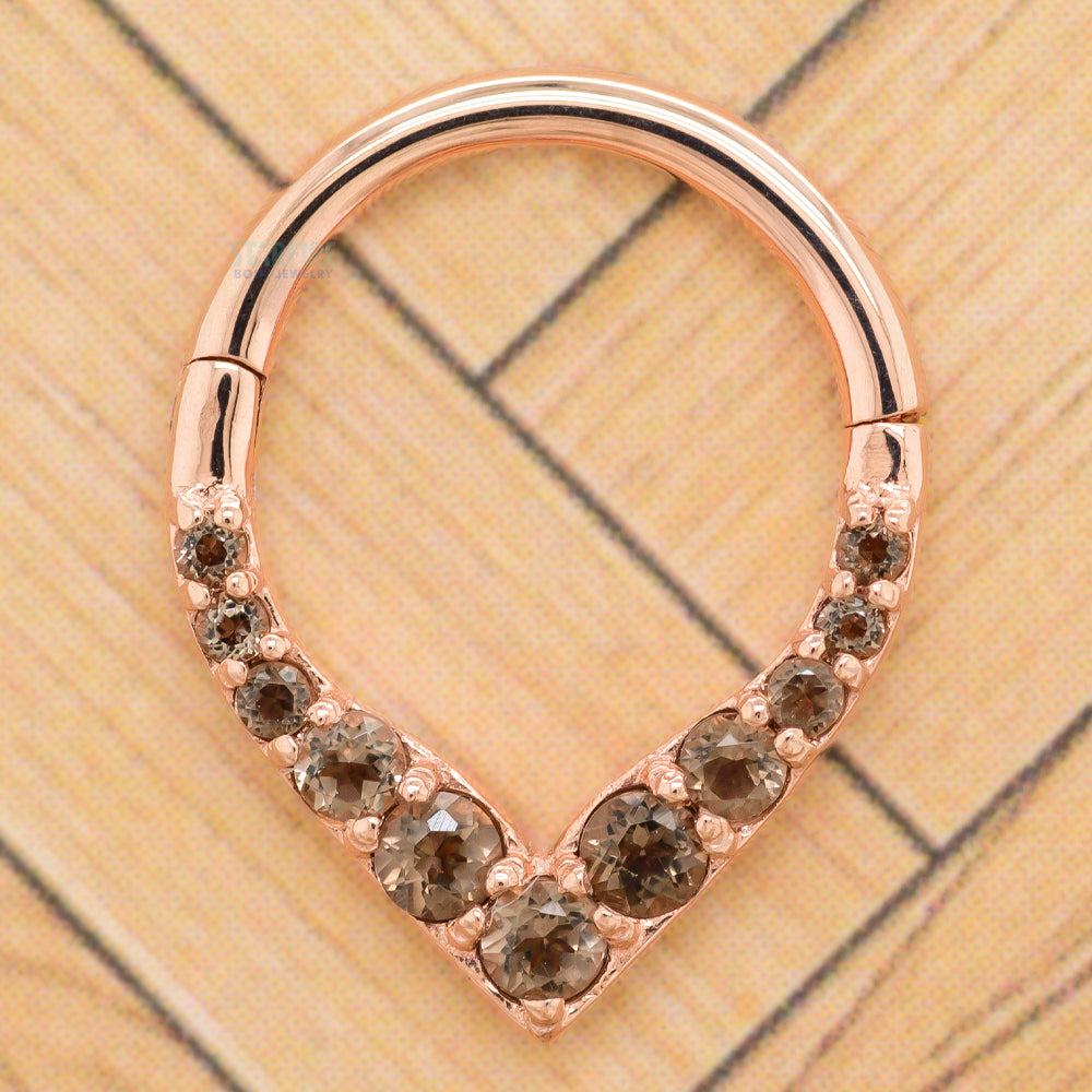 "Rise & Shine" Hinge Ring / Clicker in Gold with Smoky Quartz