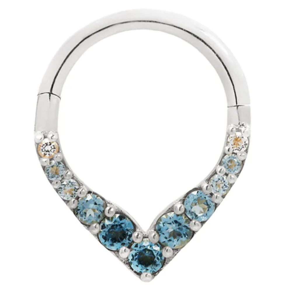 "Rise & Shine" Hinge Ring / Clicker in Gold with Ombre Blue Topaz'