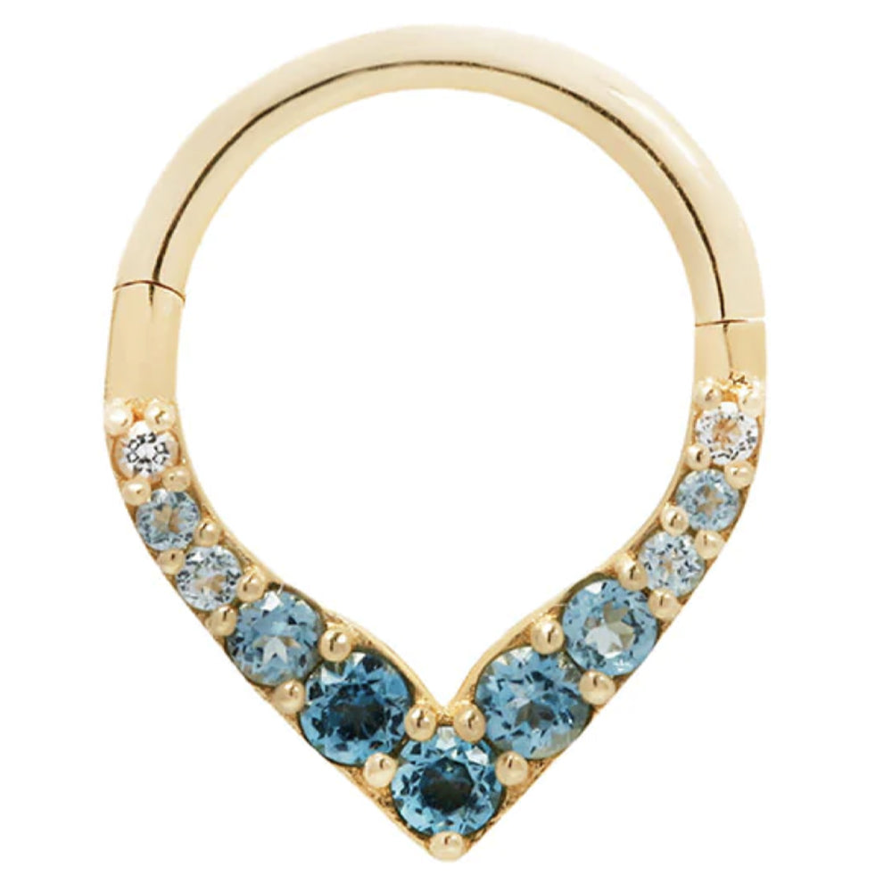 "Rise & Shine" Hinge Ring / Clicker in Gold with Ombre Blue Topaz'