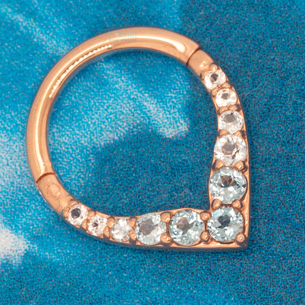 "Rise & Shine" Hinge Ring / Clicker in Gold with Ombre Blue Topaz'