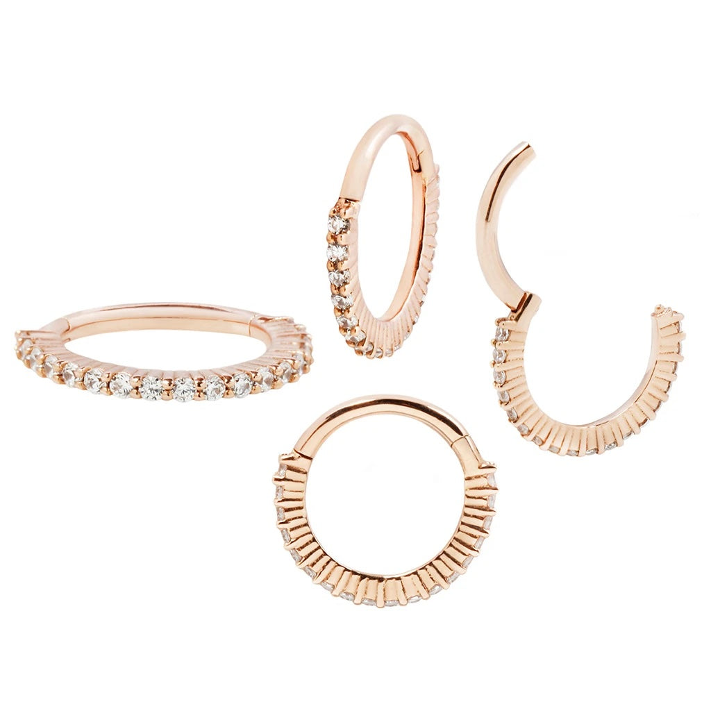 "Radiant" Hinge Ring / Clicker in Gold with CZ's