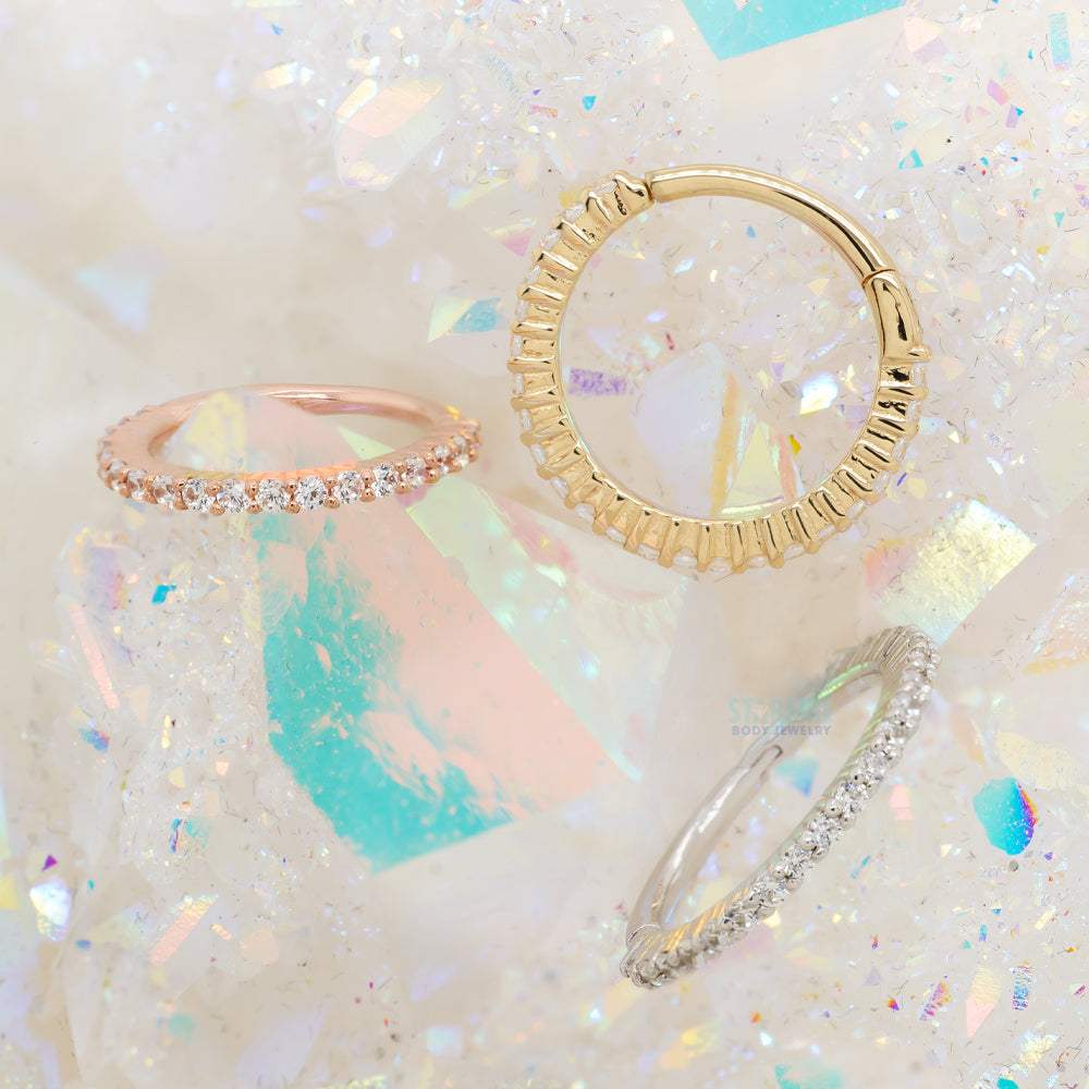 "Radiant" Hinge Ring / Clicker in Gold with CZ's