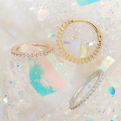 "Radiant" Hinge Ring / Clicker in Gold with CZ's