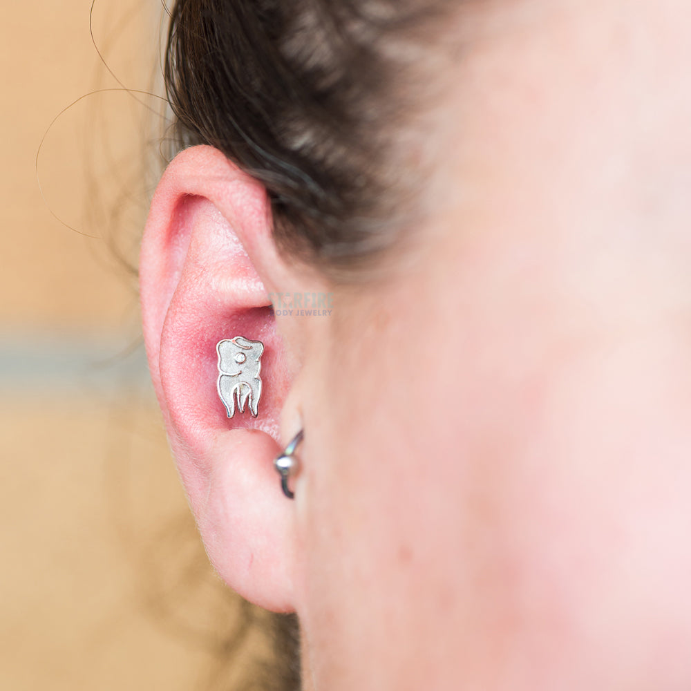 "Gold Tooth" Threaded End in Gold with White CZ