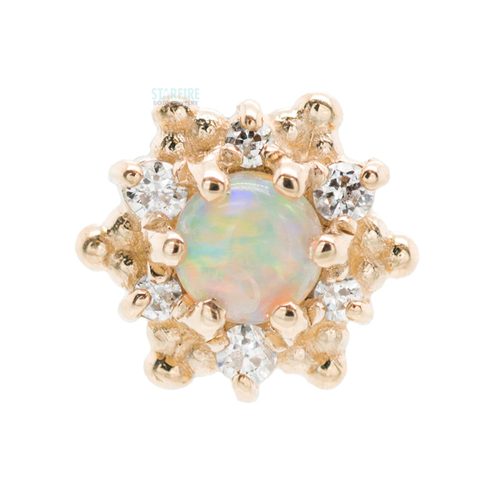 "Hannah" Nostril Screw in Gold with Genuine White Opal & White CZ's