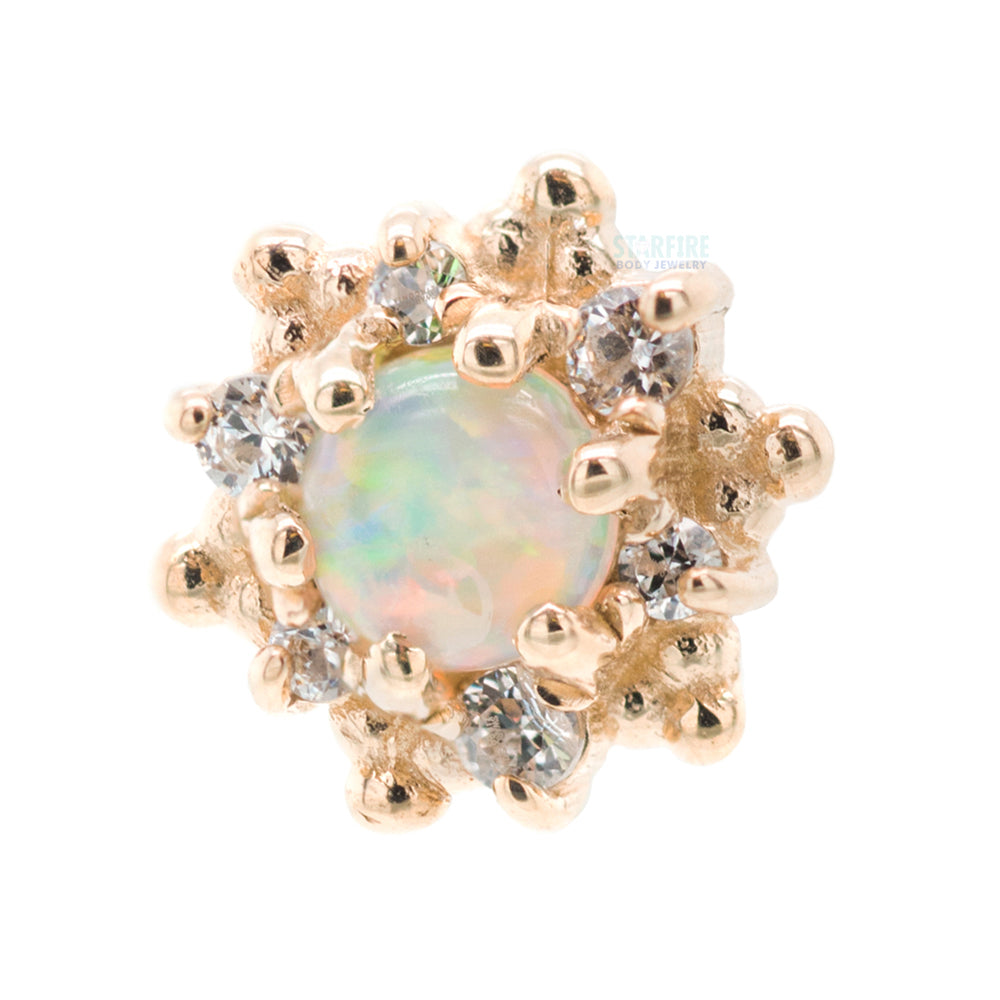 "Hannah" Threaded End in Gold with Genuine White Opal & White CZ's