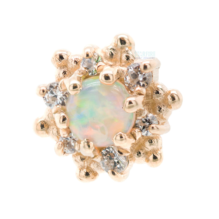 "Hannah" Threaded End in Gold with Genuine White Opal & White CZ's