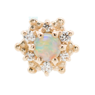"Hannah" Threaded End in Gold with Genuine White Opal & White CZ's