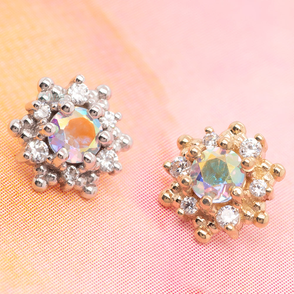 "Hannah" Threaded End in Gold with Mercury Mist Topaz & White CZ's