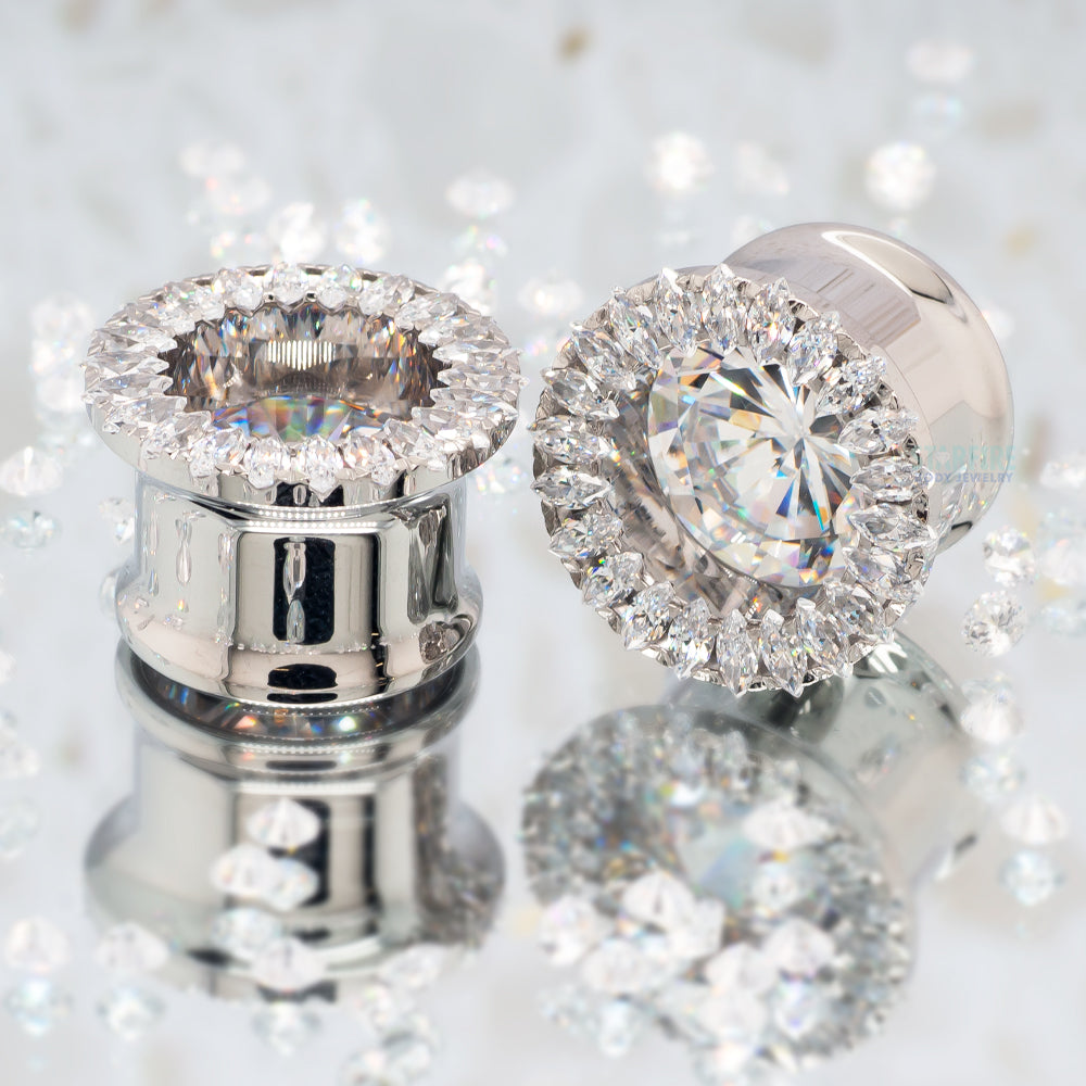 Super Marquise Plugs ( Eyelets ) with Brilliant-Cut Gems - Cubic Zirconia