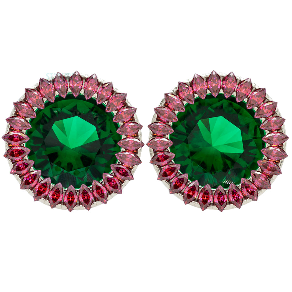 Super Marquise Plugs ( Eyelets ) with Emerald & Red - Holiday Collection