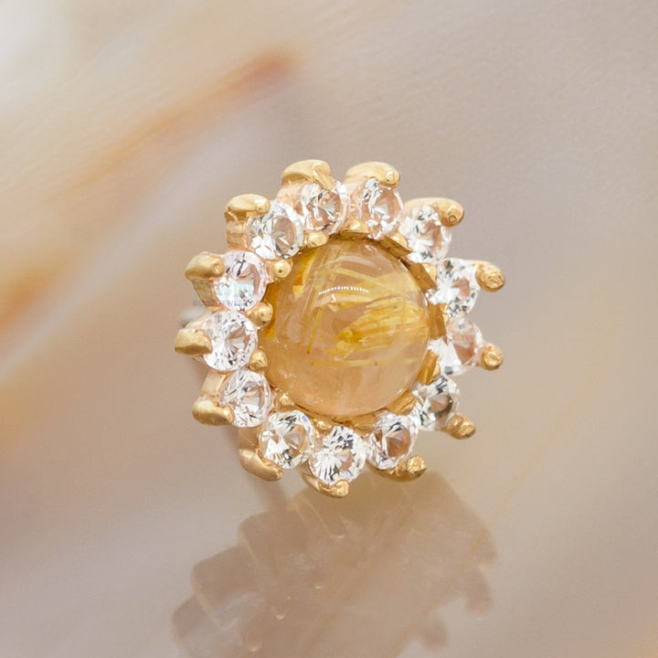 threadless: "Delphine" End in Gold with Genuine Rutilated Quartz & White Sapphires