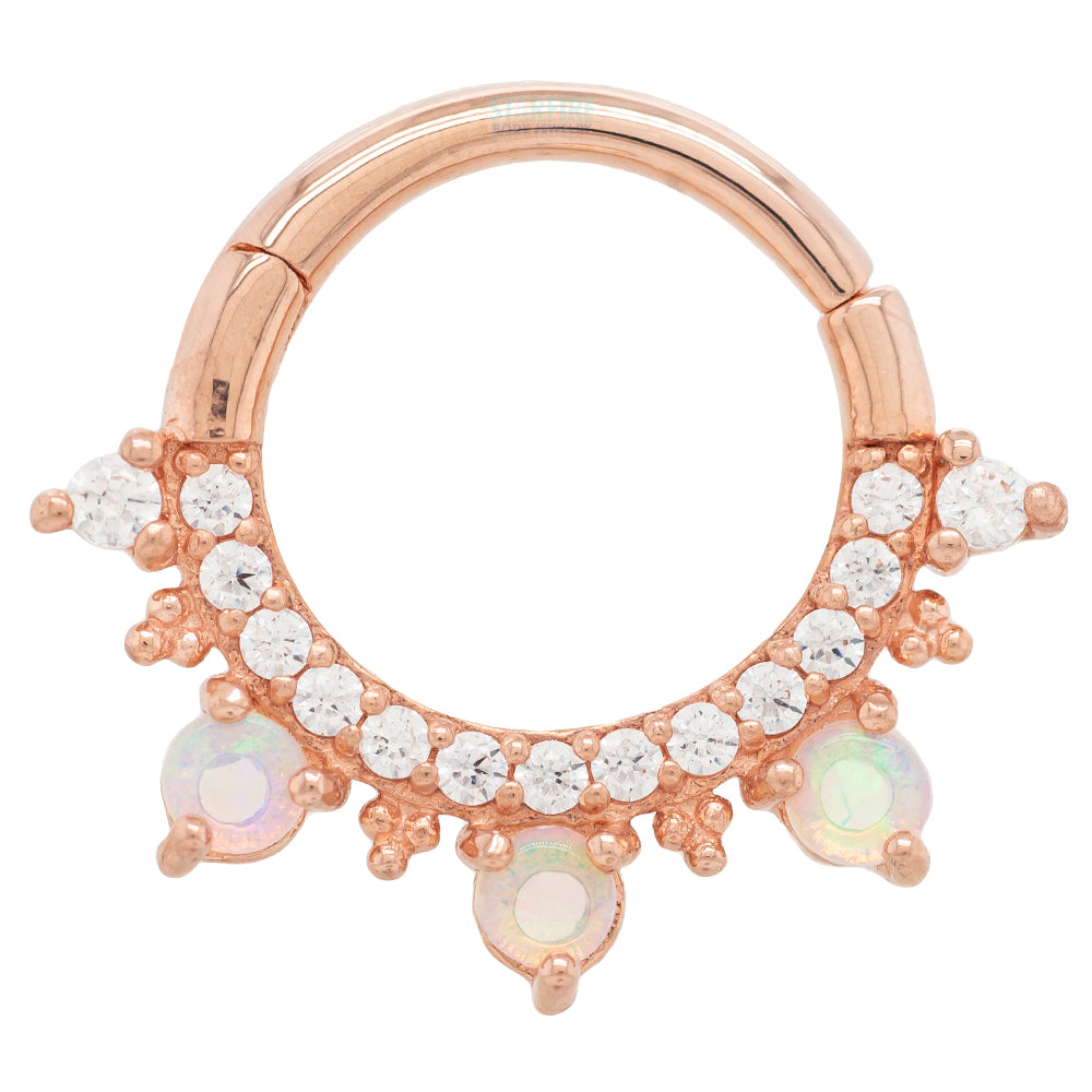 "Gigi" Hinge Ring / Clicker in Gold with Genuine Opals & White CZ's