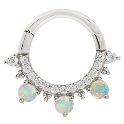 "Gigi" Hinge Ring / Clicker in Gold with Genuine Opals & White CZ's