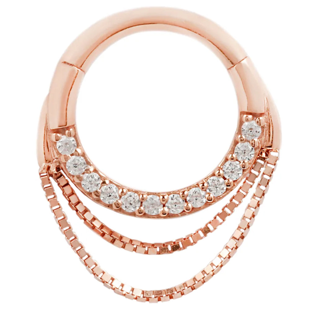 "Tempeste" with Chains Hinge Ring / Clicker in Gold with CZ's